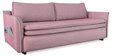 MIUFORM Charming Charlie mit Bettkasten und mit Bettfunktion | 3 Sitzer Sofa | 225 x 92 x 85cm | Klappsofa mit Schlaffunktion | Schlafsofa klappbar (Puderrosa)