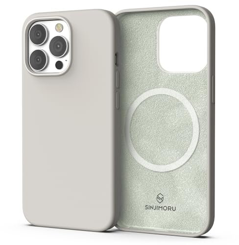 Sinjimoru Magnetic Silicone Case for iPhone 13, Anti-Dust and Compatible with Magsafe, iPhone 13 Silicone Case for MagSafe Light Grey