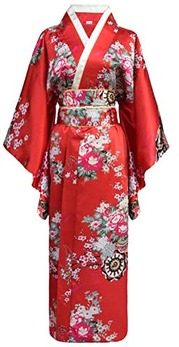 Bon amixyl kimono japonais femme Traditionnelle Jeune Dame Yukata avec Robe Costume cosplay de Peignoir Satiné Rouge