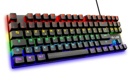 The G-Lab Keyz Mercury TKL Clavier Mécanique Gamer 87 Touches Filaire USB AZERTY Français, Rétro-Éclairage LED Multicolore - Gaming Compact sans Pavé Numérique PC/PS4/PS5/Xbox - New - Noir