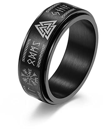 Anxiety Ring Herren, Wikinger Ring Herren Schwarz Größe 54 (17.2) Edelstahl Hochzeitsband für Ehefrau Ehemann