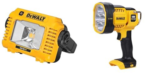 DeWalt DCL077 Battery-Powered Construction Light 2000 Lumen Building Site Light Bulb 3 Level Light Strength Setting & DCL043-XJ XR Cordless LED Spotlight, 18V, 30cm x 20cm x 20cm, Black/Yellow