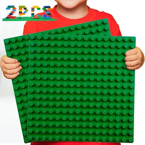 WYSWYG 2PCS Classic Large Base plates,10''x10'' Building Board BasePlates,Compatible with All Major Brands,Green (B005)