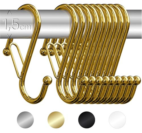 Blau Marité Pack de 10 Ganchos en S para Colgar – Gancho en forma de S con Cierre Anticaída – Ganchos en Forma de Ese para Cocina y Baño – Ganchos Para Barras de Hasta 1,5 cm de Diámetro – Dorado