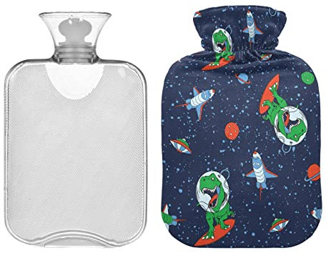 Astronaut Dinosaur Funny Rockets Hot Water Bottle with Cover 1L Hot Water Bag Hot/Cold Compress Neck and Shoulder Pain Relief