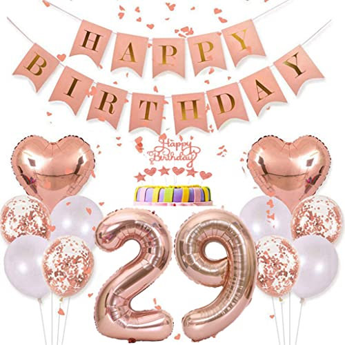 Conruich Deko 29. Geburtstag Frau, Rosegold Tortendeko Geburtstag 29 Jahre Frauen, Geburtstagsdeko 29 Jahre Frau, Rosegold Ballon 29 Geburtstag Mädchen, Happy Birthday Banner Deko 29 Geburtstag Frauen
