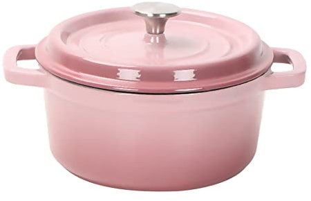 Enameled Cast Iron Dutch Oven with Lid - 2.45 Quart Enamel Coated Cookware Pot, Long-Lasting, Naturally Non-Stick Enamel Dutch Oven Pink 22cm