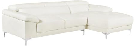 Vente-unique Solange Ecksofa, Leder, Weiß, rechter Winkel