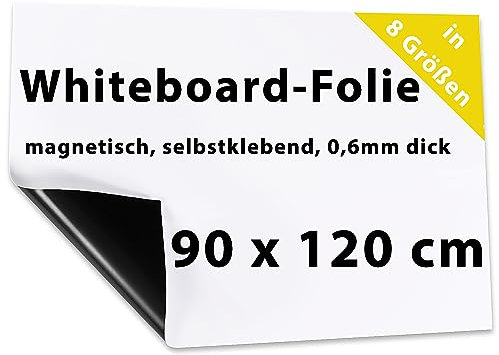 Dynamic-Wave 120 x 90 cm, Whiteboard Folie selbstklebend magnetisch Rolle klein, weiß, Magnetfolie, magnetmatte, stark, abwischbare Magnet-Tafel