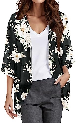 Kobilee Spolverino Donna Estivo Cerimonia Leggero Chiffon Bolero Aperto Cipria Sposa Cardigan Manica 3/4 Coprispalle Argento Elegante Copricostumi Giacca Estiva