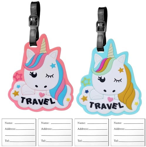 2 Pièces Etiquette Bagage, Licorne mignonne Étiquette Valise Avion Étiquette Valise Avion Étiquette de Voyage Étiquettes Porte Adresse Porte Etiquette Bagage pour Valise/Bagages/Sacs à Dos/Voyages