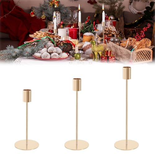 Kerzenständer Schwarz 3 Stück Kerzenleuchter Candle Holder für Party Hochzeit Deko Tabelle Geburtstag Abendessen Kerzenhalte Vintage Deko Gold