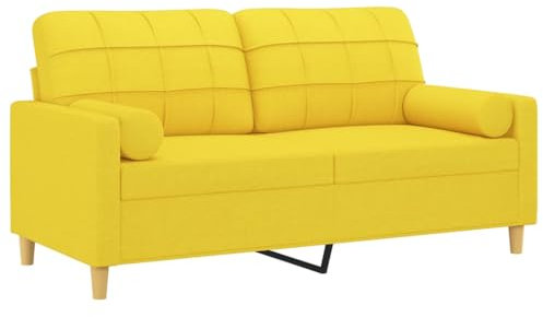 vidaXL Sofa 2 Sitzer, Couch mit Zierkissen, Liegesofa für Wohnzimmer, Polstersofa Sessel Relaxsofa Loungesofa Relaxcouch, Hellgelb Stoff