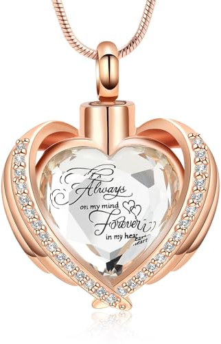Minicremation Urnen-Schmuck für Asche – Kristall-Herz-Urnen-Halskette mit Mini-Andenken, Edelstahl, Zirkon