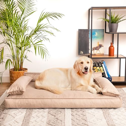 PillowPrim Hundebett, Haustiermatratze, Katzenbett, Hundekissen, Hundekorb, Hundesofa, Liegeplatz für Hund, Orthopädische, Möbel, Beige, 120x77 cm