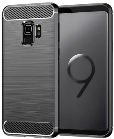 Jhxtech Case for Galaxy S9 Case, Samsung S9 G960F Case, Ultra Slim Phone Cover with Shock-Absorption Carbon Fiber TPU Rubber Protective Cases for Samsung Galaxy S9 Black