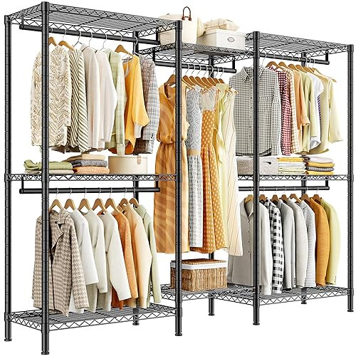 REIBII Clothes Rail, 380KG Metal Clothes Rack for Bedroom,Heavy Duty Rails with Shelves and Hanging Rails for Garments, Portable Open Wardrobe for Bedroom Walk-in Closet Garage, 195H x 190W x 45D cm