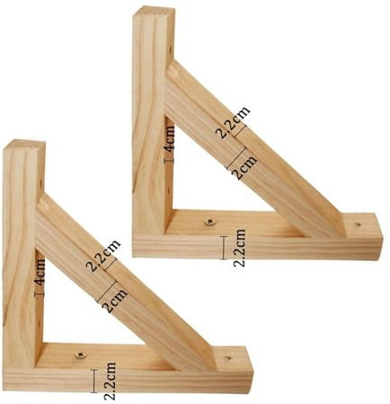 2 pièces Support d'étagère flottante Bois massif naturel,Support Etagere Bois,Equerre Murale de cloison murale trépied Cadre Montage mural Tablette Flottante Pour Cuisine,Jardin (28cm)