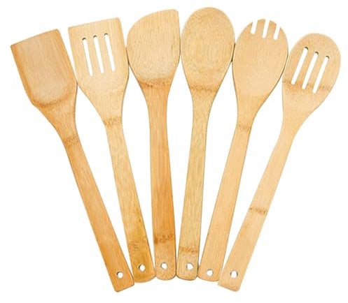 Taasmoog Wooden Spoons Cooking Utensils,6 Piece Wooden Spoon Set,Slotted Bamboo Spoon,Wooden Spatulas for Cooking,Natural Bamboo Spatula,Premium Wooden Kitchen Utensils (Wooden Spoons)