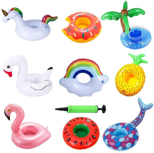 Porte Gobelet Gonflable, 9 Packs Porte-Boissons Gonflables avec Pompe à Air,Porte-gobelet Gonflable pour Piscine Flottante, Jouets de Piscine pour Les Fêtes d'été à la Piscine