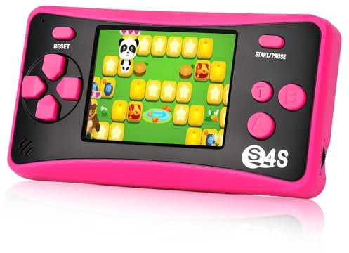 QINGSHE Console di gioco portatile retrò portatile con 142 giochi classici arcade, schermo LCD da 2,5, uscita TV, rosa rosso o rosa, per bambini e famiglie