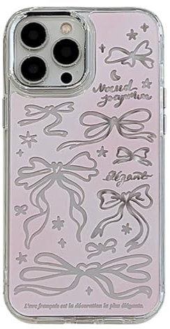 LALAPOPO Schutzhülle mit rosa Schleife, kompatibel mit iPhone 14, Plating Cute Bow Knot Ribbon Pattern Aesthetic Design Women Teen Girls Camera Lens Protection Phone Case