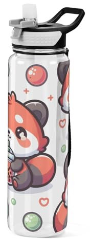 Mnsruu Cute Red Panda Water Bottle with Straw 1 Litre Sports Bottle Tritan BPA Free Clear Drinking Bottle for Adults Outdoor School Gym Travel