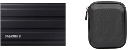 Samsung Portable SSD T7 Shield, 4 TB, USB 3.2 Gen.2, 1.050 MB/s Lesen, 1.000 MB/s Schreiben, Robuste externe Festplatte Outdoor für Mac, PC und Smartphone + Amazon Basics Festplattentasche, schwarz