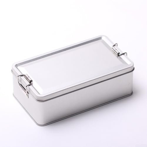 Drhomeam Metall-Blechdose mit Deckel, rechteckig, für leer, für Kekse, Süßigkeiten, Weißblech, für Zuhause, Küche, Aufbewahrungs-Organizer (L)