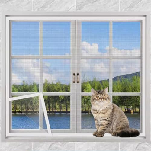 Yuly Katzensicherer Fensterschutz, Fliegengitter, Insektennetz, selbstklebendes Katzenschutznetz mit Reißverschluss, Fensterschutznetz für Balkon (weißer Bildschirm, weißer Aufkleber)