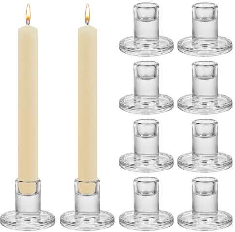 Lot de 10 bougeoirs en verre - Bougeoirs en verre - Bougeoirs en verre - Bougeoirs à tige pour bougie à tige - Bougies à tige - Bougies à tige - Bougies à tige - Pour table à manger, fête, Noël,