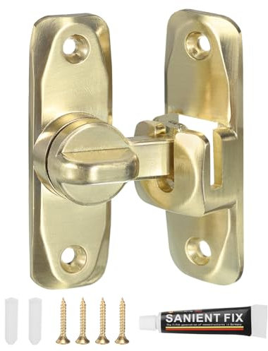 QUARKZMAN Lucchetto Porta 90/180 Gradi, Senza Foratura Lega Zinco Serrature Scorrevoli Cancello Scatto, Lucchetto Sicurezza Portatile Porta Cucina Spinta/Scorrevoli/Cancello Soffietto, Oro