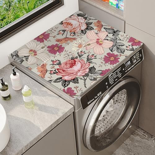 Tapete Para Lavadora Absorbente Antideslizante Impression Florale 3D Para Lavadora Secadora Cubierta Superior Superabsorbente Cover Mat Para Lavadora Microondas Refrigerador (Color 5,60x60cm)