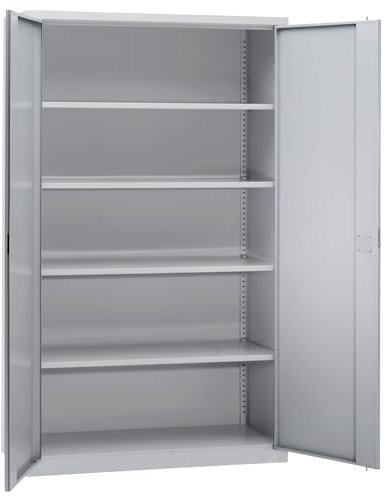 EUROKRAFT | Armoire à Portes battantes | 4 tablettes | Largeur 1200 mm | Gris Clair