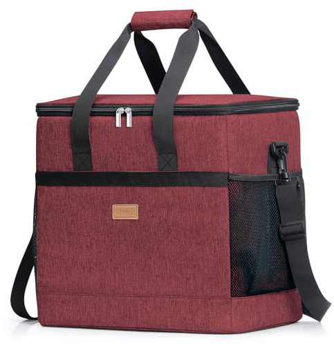Lifewit 40L Kühltasche Groß faltbar Kühlkorb Kühlbox Isoliertasche Thermotasche Picknicktasche für Lebensmitteltransport, Weinrot