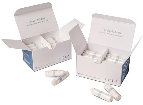 LOLA Tampons ohne Applikator, Bio-Baumwolle, 32 Stück, reguläre Tampons ohne App, Periode weibliche Hygieneprodukte, HSA FSA zugelassene Produkte für weibliche Pflege