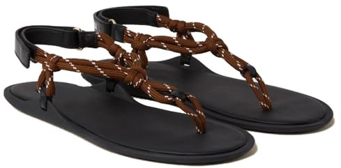Molozoey Rope Flip Flop Sandals for Women Adjustable T Strap Slip on Comfortable Thong Sandals Women Dressy, Brown, 6 UK