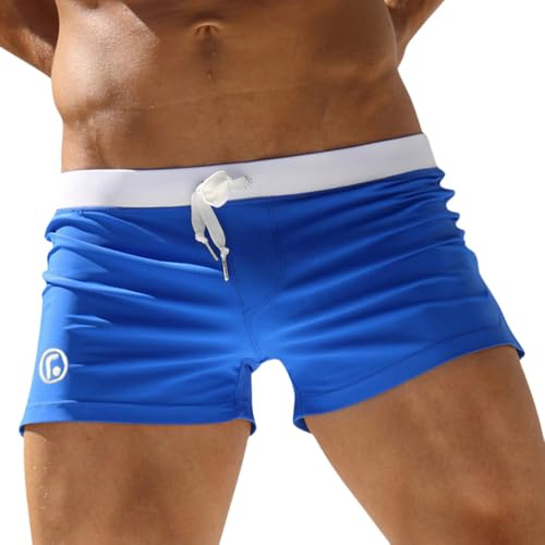 Oanviso Maillot de Bain Serrés pour Hommes avec Poche Zippe Boxer Trunks Shorts Shorts de Sports Nautiques avec Cordon de Serrage Classiques Couleur Unie Surf Shorts Swimpants B Bleu XXL