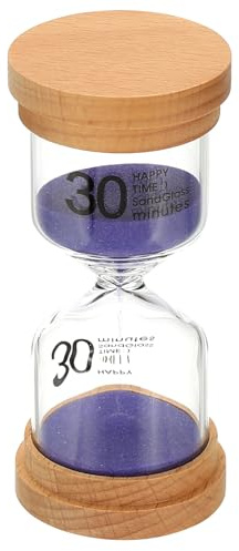 PATIKIL 30-Minuten-Sanduhr, Holz-Sanduhr aus hochwertigem Borosilikatglas, Sanduhr-Sanduhr für Spiele, Klassenzimmer, Küche, Büro, Wohnkultur, Lila