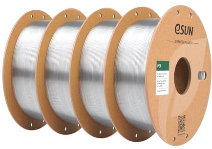 eSUN PET Filament 1.75mm, Durchsichtig, 4KG | hohe Zähigkeit, 1KG (2.2 LBS) pro Spule, 4 Rollen Druckmaterial für 3D-Drucker