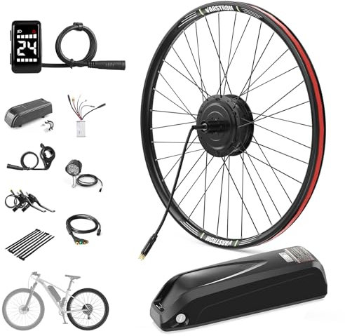 Varstrom Ebike Umbausatz 250W mit Akku 36V24Ah Unterrohr Batterie 26/28 Zoll Ebike Umbausatz E-Bike Hinterrad Bürstenloser Motor Elektrofahrrad Conversion Kit für Scheibenbremse Fahrrad