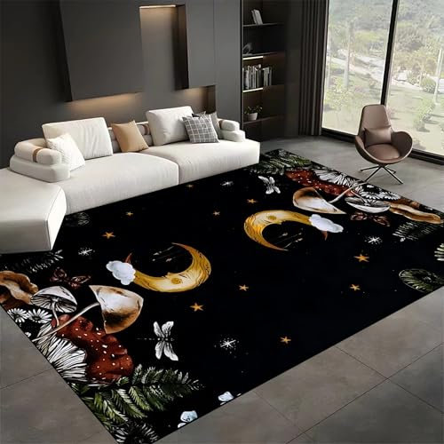 SMXVRC Gotisch Pilz Wohnzimmer Designer Teppich, 70x140cm, Retro Schmetterling Mond Dekorative Teppiche, Lichtbeständig Dünner Teppich Haustierfreundlich Wasseraufnahme Saugfähiges Pad für Boden