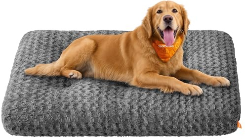 Feandrea Hundebett, 122 x 74 cm, weiche Polsterung, waschbar, rutschfest | Hundekissen, für große Hunde, flauschige Hundematte, Plüsch, schiefergrau, BENGAL Kollektion PGW294GN01