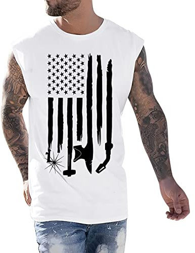 Generisch 2025 Men's Independence Day Spring Summer Vest Print Pattern Round Neck Plus Size Comfortable Vest Tank Top Velvet, White, 3XL