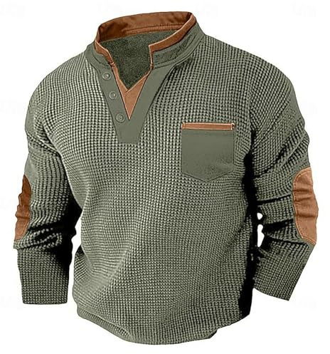 LIANGTUOHAI Sweat Homme,Warfge,Sweat Homme sans Capuche,Manche Longues,Sweat avec Poche Poitrine,Col en V,Boutons,Pulls sans Capuche,Warfge,Décontractés Pullover,épissure Pulls
