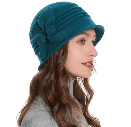ZLYC Damen Winter Wolle Fischerhüte Blumen 1920s Vintage Bowler Hut