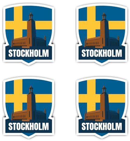 Aufkleber: 75 mm, 4 Stück - Stockholm Schweden Wappen Sticker Set Vinyl 75 mm Reise Souvenir 4er Pack wasserfest