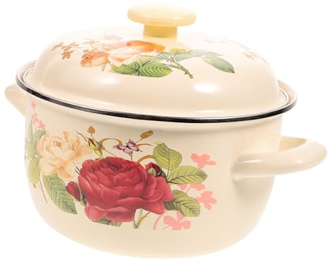 Emaille Kochtopf mit Deckel 20x20x15cm, Vintage, Doppelte Griffe | Hitzespeichernd, Sicher im Gebrauch, für Nudeln und Induktionsherd, Weihnachten Party, Retro Blumenmuster Zufälliger Stil