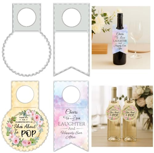 UNICRAFTALE 2 Stück Flaschenanhänger Metall Schneidematrizen Weinanhänger Prägevorlagen 3D Prägung Geschenkanhänger Schablonen Für Kartenherstellung DIY Scrapbooking Fotoalbum Journal Dekor