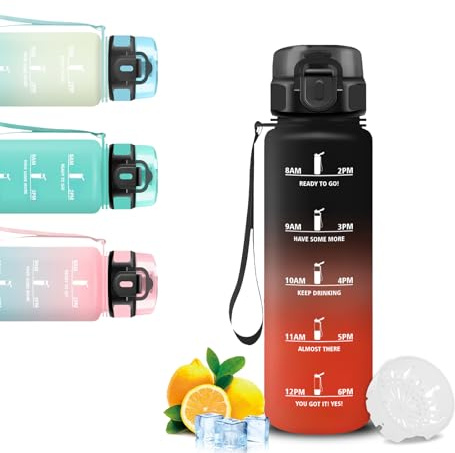 Trinkflasche Kinder- 0 5 liter- Wasserflasche, Trinkflasche mit Uhrzeit, Wasserflasche mit Sichere Verriegelung, Leicht zu Tragen, Kinder Flasche für Schule, Outdoor, Camping, Running, Fitness, Büro